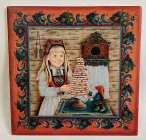 15242-10 6" Ceramic Tile: Kransakke Girl