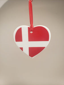 17195-03 Porcelain Heart Ornament: Danish Flag, 3"