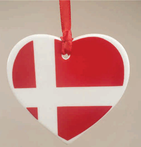 17195-03 Porcelain Heart Ornament: Danish Flag, 3