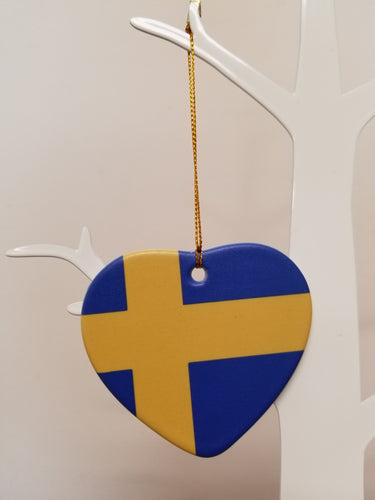 17195-01 Porcelain Heart Ornament: Swedish Flag, 3