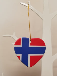 17195-02 Porcelain Heart Ornament: Norwegian Flag, 3"