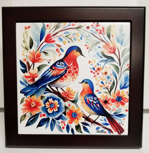 17210-00 Framed Tile: Two Birds