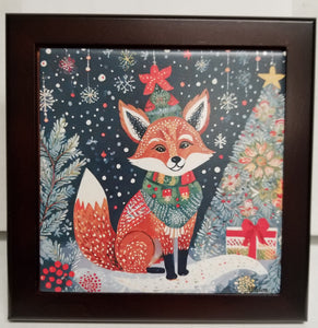17310-00 Framed Tile: Xmas Fox