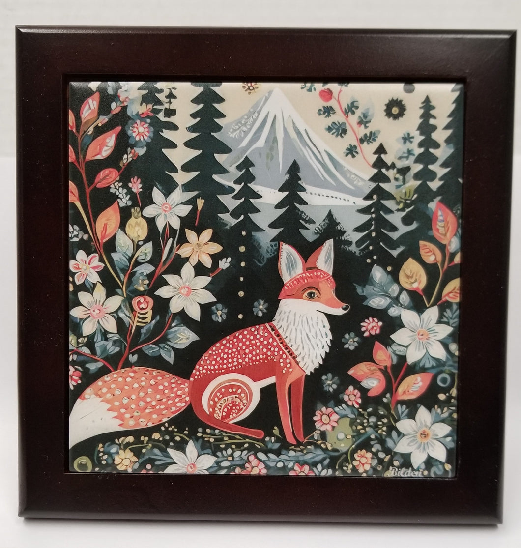 17312-00 Framed Tile: Forest Fox