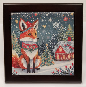 17315-00 Framed Tile: Winter Fox