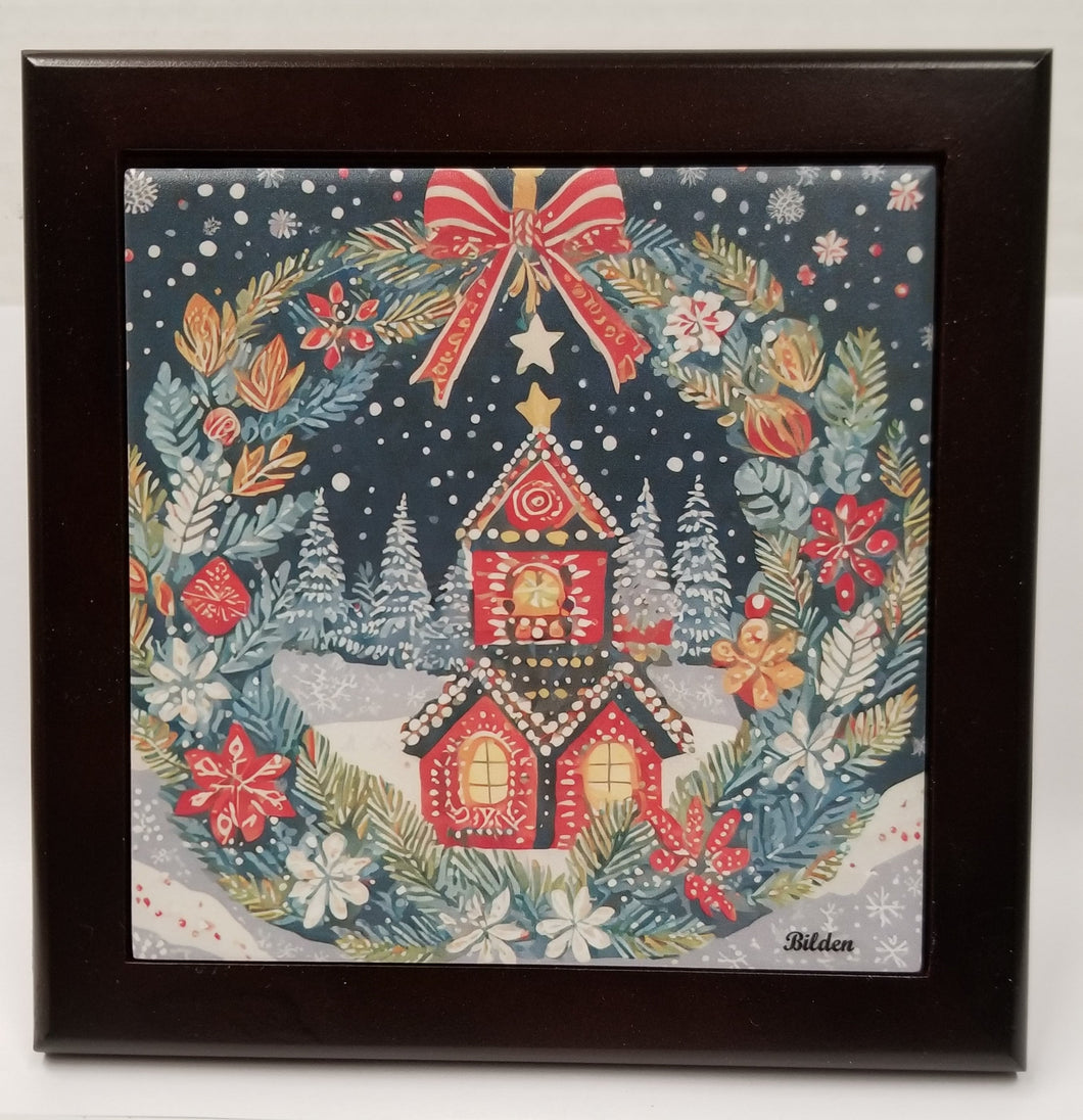17414-00 Framed Tile: Christmas Wreath