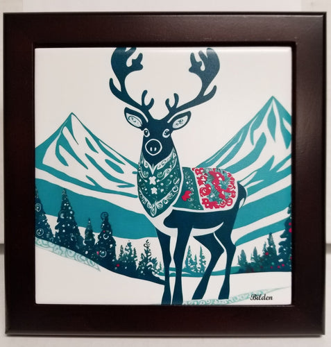 17510-00 Framed Tile: Holiday Reindeer