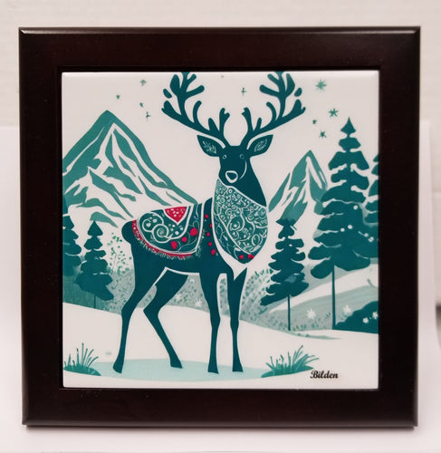 17511-00 Framed Tile:Reindeer