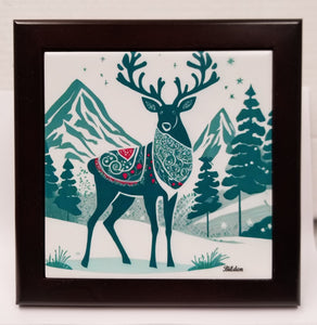 17511-00 Framed Tile:Reindeer