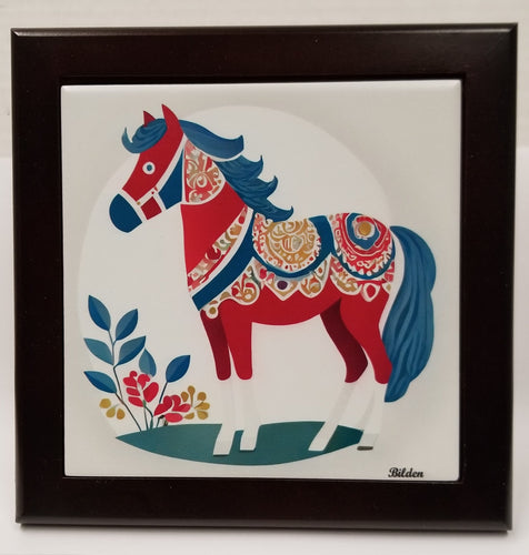 17610-00 Framed Tile: Folk Horse