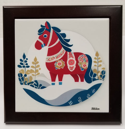 17611-00 Framed Tile: Winter Horse
