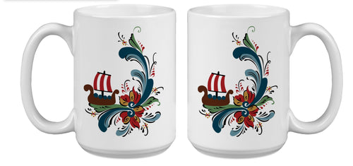 18286-00 Mighty 15 oz Mug: Viking Ship Rosemaling