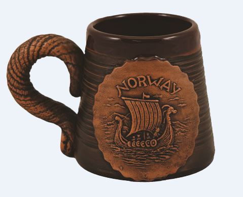 18342-00 Brown Ceramic Decorated Mug; Viking Ship, Small