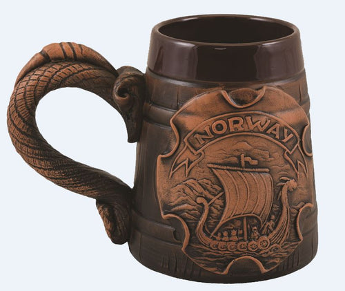 18346-00 Brown Ceramic Mug; Viking Ship, Large