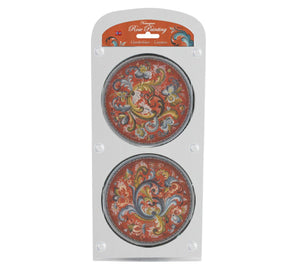 30578-00 Round Coasters with Rosemaling design, Set of 4