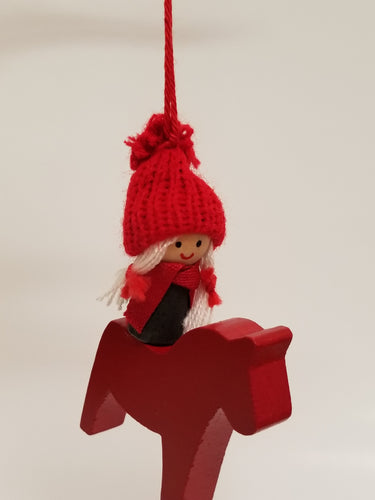 44660-00 Wooden Ornament: Girl on Dala Horse, 3