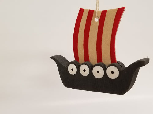 44695-00 Wooden Ornament: Viking Ship, 2.5