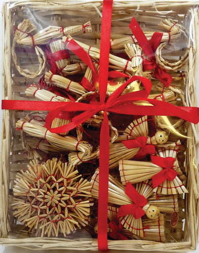 40016-00 Basket of 24 Straw Ornaments