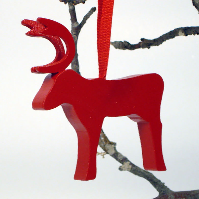 44677-05 Wooden Ornament: Red Reindeer, 3.5