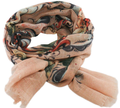 452043 Wool Scarf; Rosemaling, Apricot
