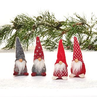 47475-00 Red/Grey Soft Santa's, 4 Assorted