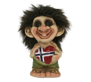 48164-00 Troll w/Norwegian Flag Heart 4.5" tall