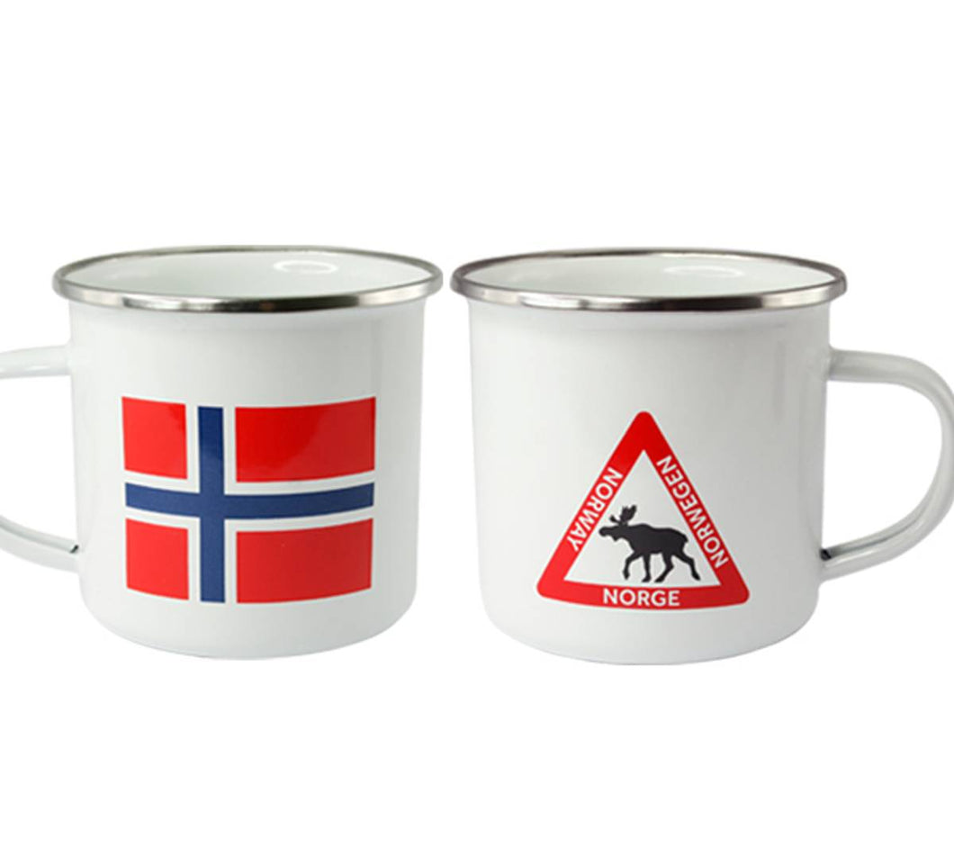 660515 Enamel Mug w/Moose Sign and Norwegian Flag