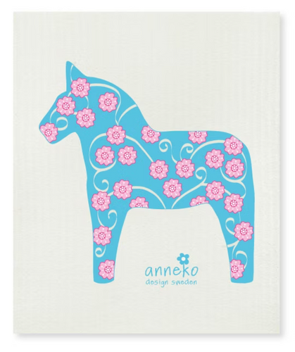 80469-77 Swedish Dishcloth: Dala Horse, Turquoise