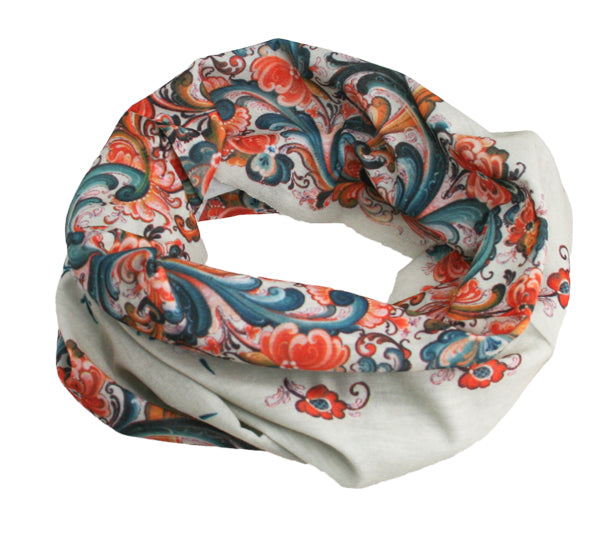 80474-08 Bandana: White Rosemaling, polyester