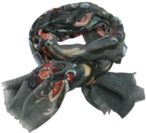 80478-07 Grey Rosemaling Scarf, 100% Wool