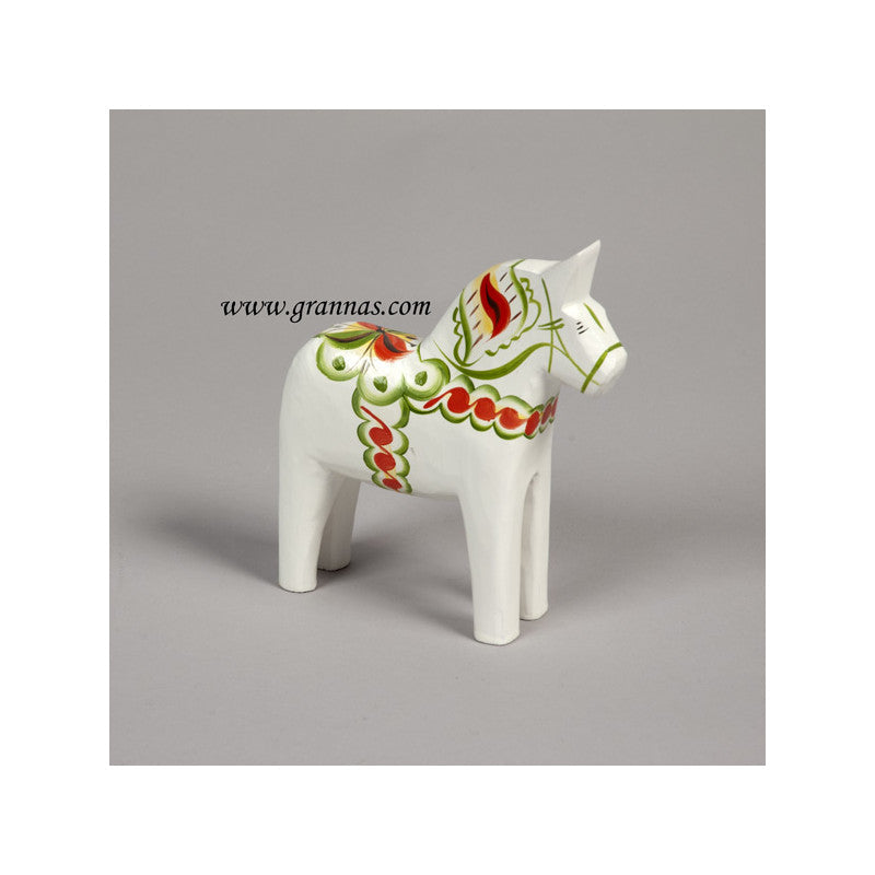 60199-08 White Wooden Dala Horse, 13cm