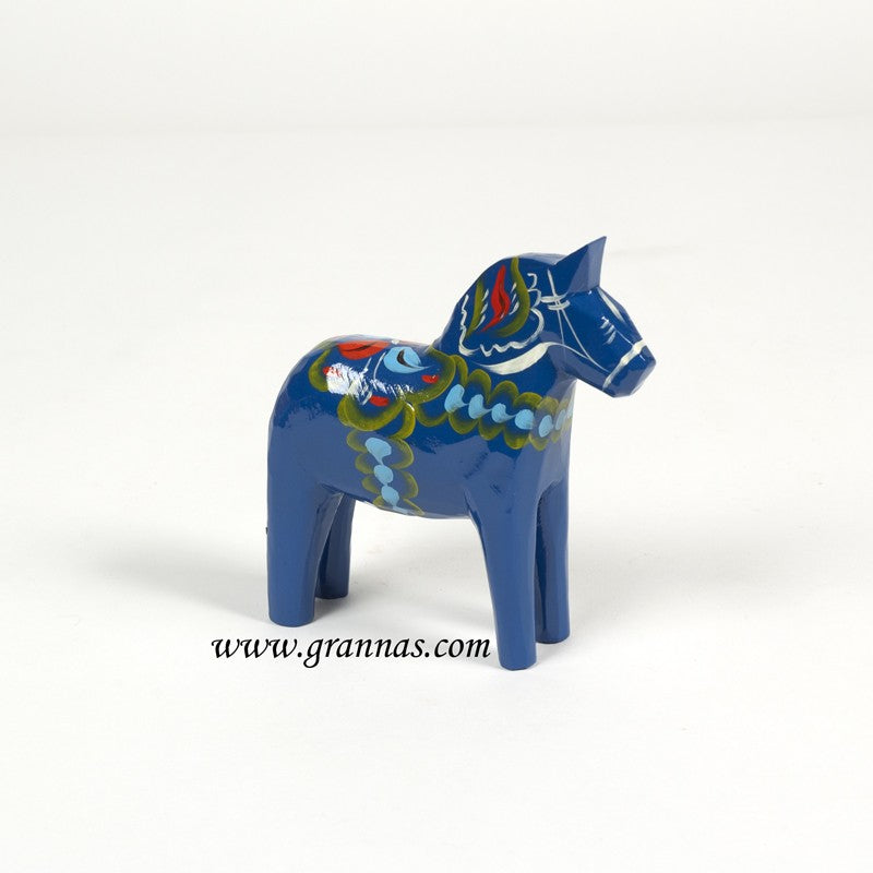 60199-01 Blue Wooden Dala Horse, 13cm