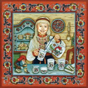 15242-68 Egg Coffee Girl: 6" Ceramic Tile